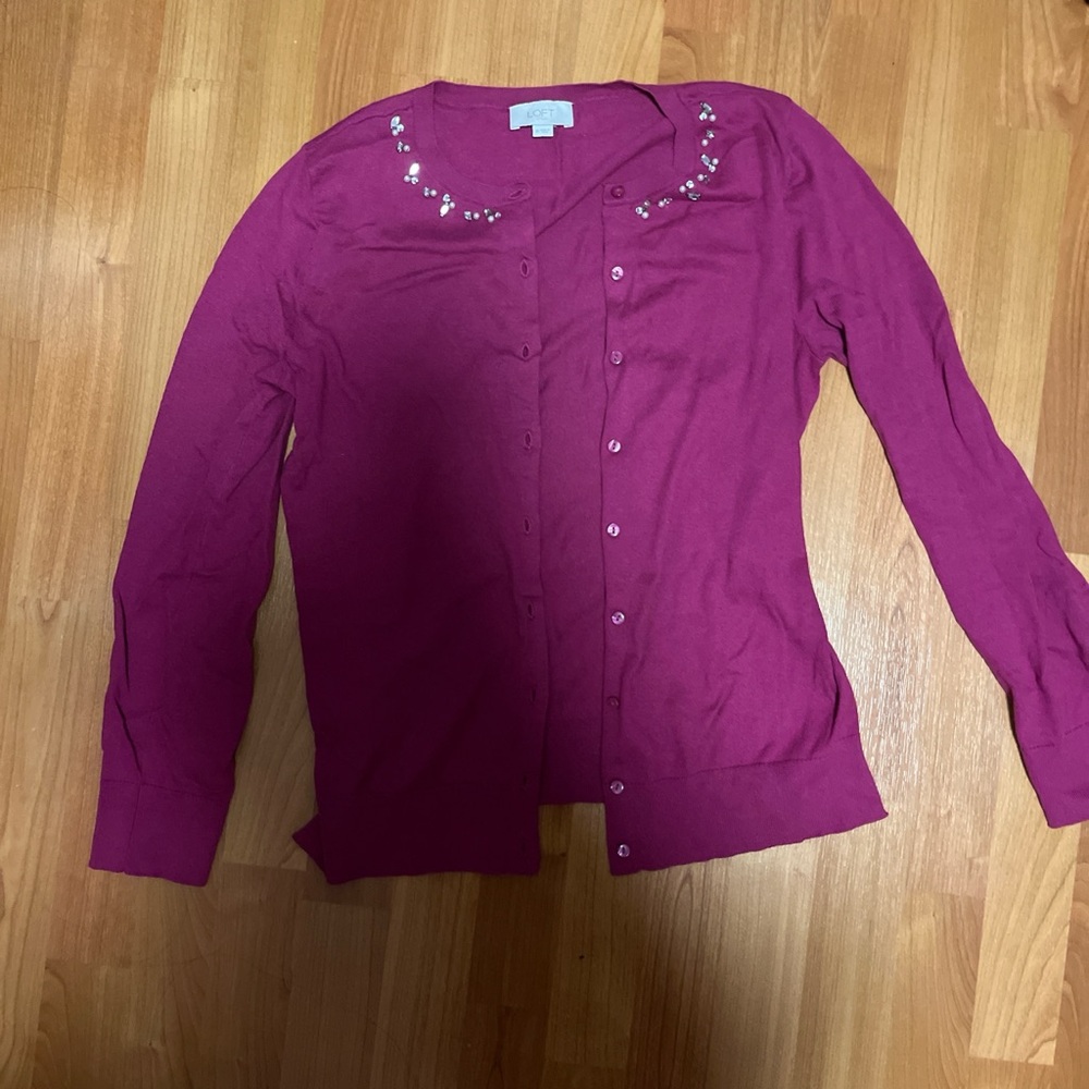 LOFT Fuchsia Embellished Cardigan